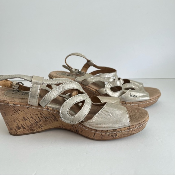 B.O.C. Gold Jayna Cork Wedge Platform Leather Sandals Boho Sz 8 - Picture 3 of 9